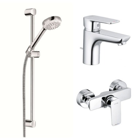 Seturi baterii - Set baterie lavoar si baterie dus Kludi, Pure &amp; Style, cu set de dus Logo 1S, crom