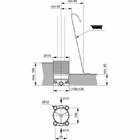 Set baza ingropat Ideal Standard pentru baterii cada montare pe pardoseala [1]