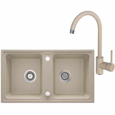 Bucatarie - Set chiuveta bucatarie 2 cuve si baterie Deante Zorba finisaj bej 78x44cm