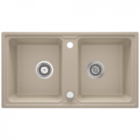 Set chiuveta bucatarie 2 cuve si baterie Deante Zorba finisaj bej 78x44cm [1]
