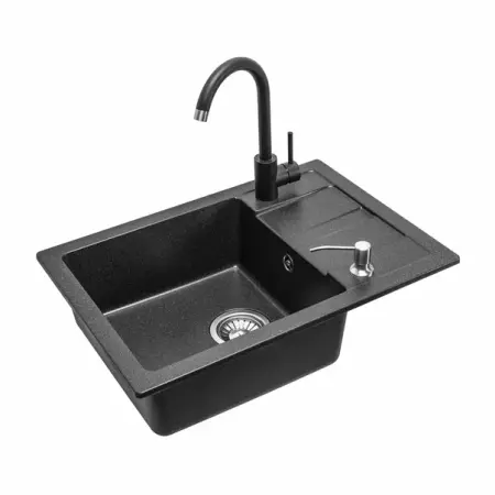 Set chiuveta bucatarie Rea Nils 5 in 1 negru cu o cuva si baterie [3]