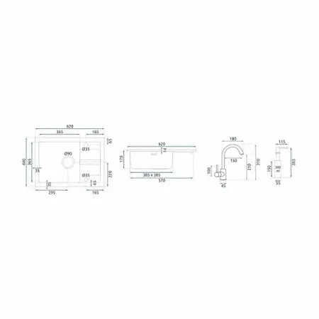 Set chiuveta bucatarie Rea Nils 5 in 1 negru cu o cuva si baterie [2]