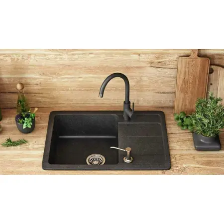 Set chiuveta bucatarie Rea Nils 5 in 1 negru cu o cuva si baterie [6]