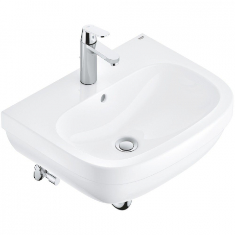 Lavoare pe perete - Set complet lavoar baie suspendat Grohe Euro Ceramic/Eurosmart Cosmopolitan 59.5x48 cm, cu baterie, sifon si robineti coltar