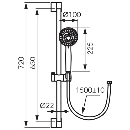 Set de duș, Ferro, Horn, cu pară de duș 3S, bară 65cm, cu suport pară și furtun 150cm, negru mat [1]