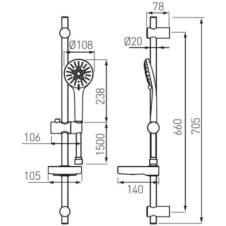 Set de duș, Ferro, Nessa, cu pară 3S, bară culisantă 70cm, suport pară, furtun de 150cm și săpunieră, crom [1]