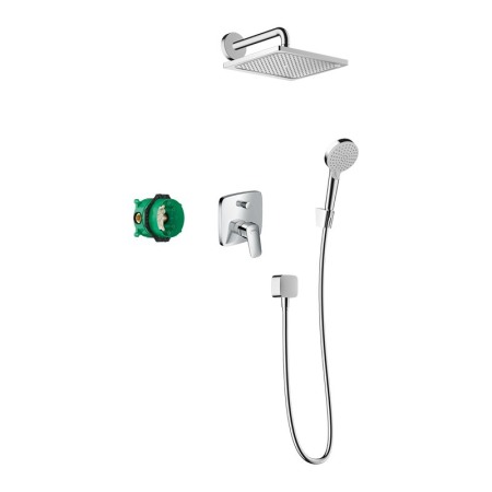 Sisteme de dus incastrate - Set de duș, Hansgrohe, Crometta E 240, cu baterie incastrată, pară 2 jeturi, suport pară, furtun, pălărie 1 jet, crom