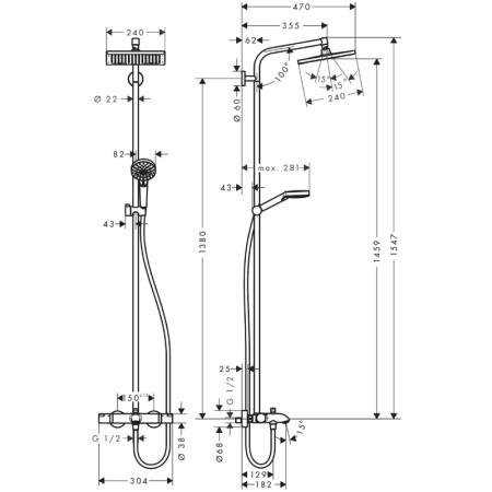 Set de dus Hansgrohe, Crometta E 240, cu palarie, para de dus si baterie de cada, crom [1]