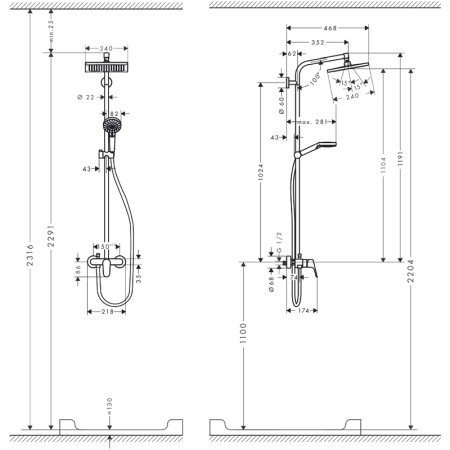 Set de dus Hansgrohe, Crometta E 240, cu palarie, para si baterie de dus, crom [4]