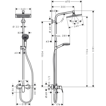 Set de dus Hansgrohe, Crometta E 240, cu palarie, para si baterie de dus, crom [1]