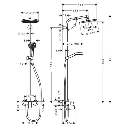 Set de dus, Hansgrohe, Crometta S 240 1 jet, cu baterie de dus, crom [2]