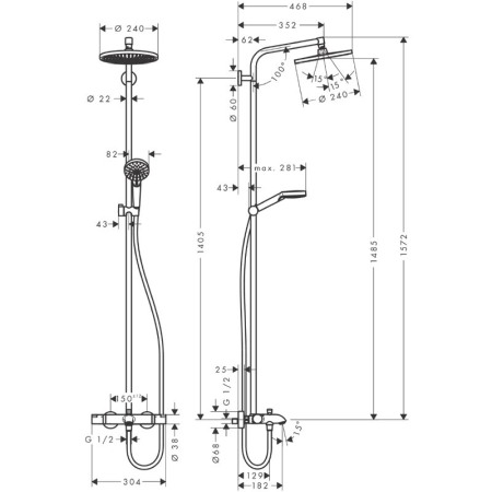 Set de dus Hansgrohe, Crometta S, cu baterie de cada termostatata, crom [1]