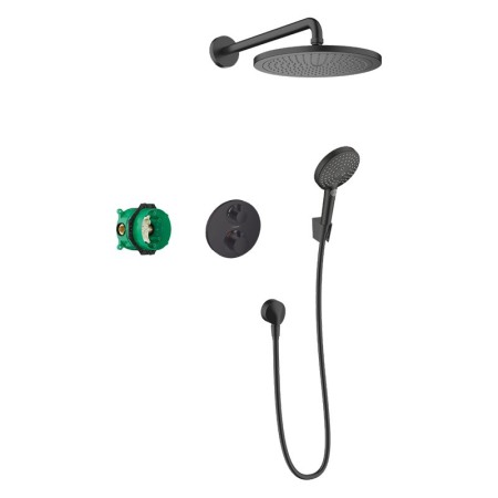Sisteme de dus incastrate - Set de dus incastrat, Hansgrohe, Croma 280 1 jet, cu baterie termostatata Ecostat S, cu palarie si para de dus, negru mat