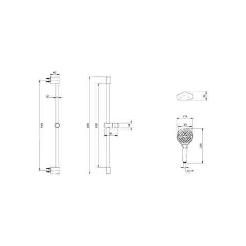 Set de duș Villeroy&Boch, Universal Showers, cu bară, pară duș și furtun, brushed gold [3]