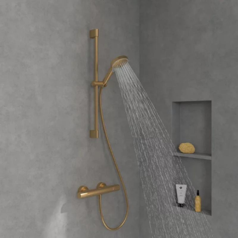 Set de duș Villeroy&Boch, Universal Showers, cu bară, pară duș și furtun, brushed gold [2]