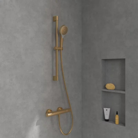 Set de duș Villeroy&Boch, Universal Showers, cu bară, pară duș și furtun, brushed gold [1]