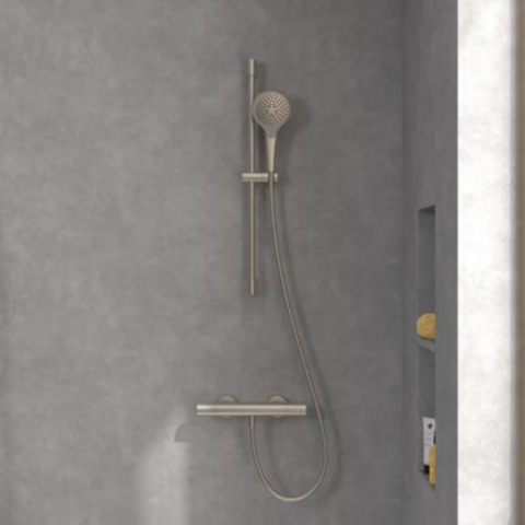 Set de duș Villeroy&Boch, Universal Showers, cu bară, pară duș și furtun, brushed nickel [1]