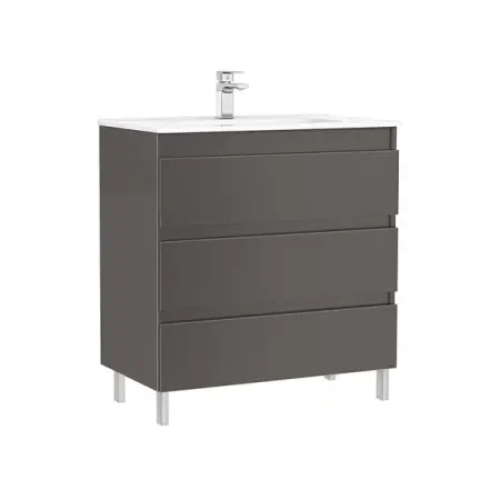 Seturi de mobilier si lavoar - Set dulap baza pe pardoseala Gala Daily antracit 3 sertare cu lavoar 80 cm
