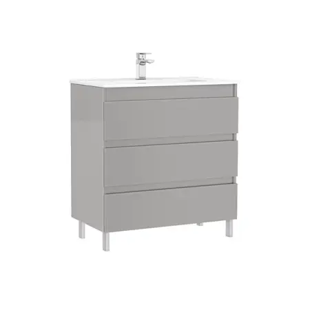 Mobilier Baie - Set dulap baza pe pardoseala Gala Daily gri 3 sertare cu lavoar 80 cm