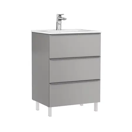 Mobilier Baie - Set dulap baza pe pardoseala Gala Shona gri 3 sertare cu lavoar Klea 60 cm