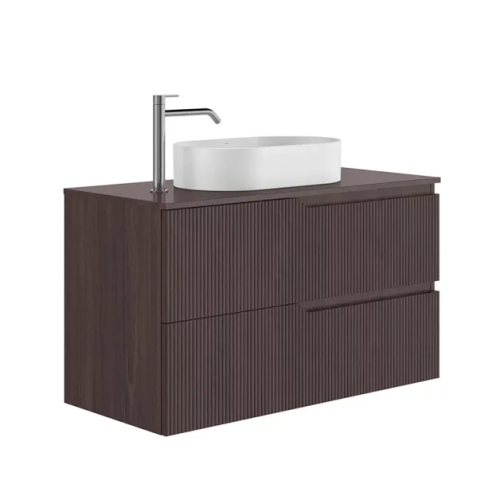 Seturi de mobilier si lavoar - Set dulap baza suspendat Gala Canaletto 2 sertare 100 cm cu blat finisaj nuc negru mat