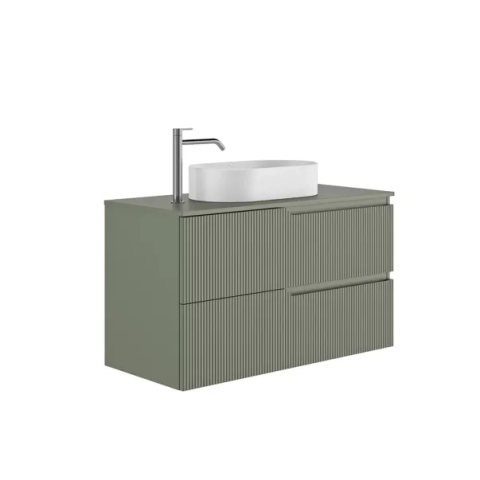 Baie - Set dulap baza suspendat Gala Canaletto 2 sertare 100 cm cu blat finisaj verde mat