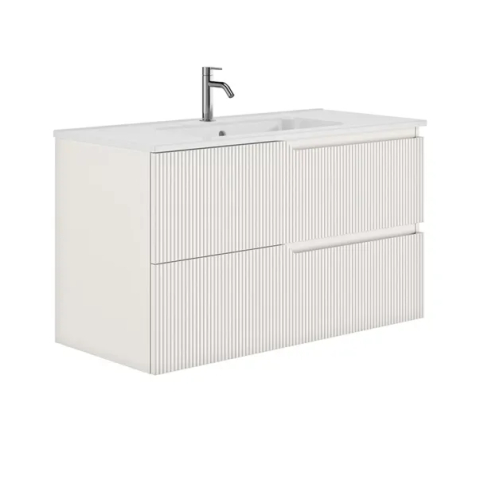 Seturi de mobilier si lavoar - Set dulap baza suspendat Gala Canaletto 2 sertare 100 cm finisaj alb mat si lavoar Luc alb
