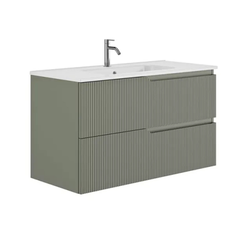 Set dulap baza suspendat Gala Canaletto 2 sertare 100 cm finisaj verde si lavoar Luc alb [1]