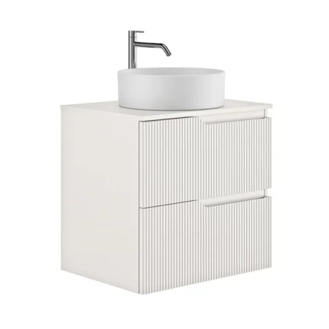 Mobilier Baie - Set dulap baza suspendat Gala Canaletto 2 sertare 60 cm cu blat finisaj alb mat