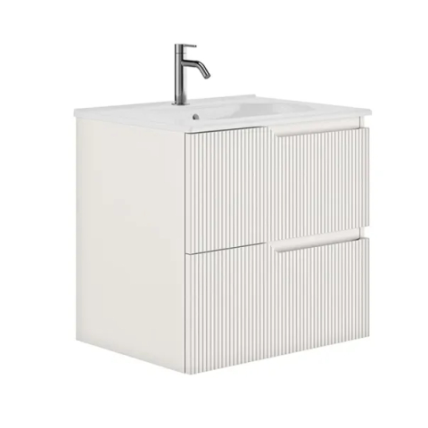 Seturi de mobilier si lavoar - Set dulap baza suspendat Gala Canaletto 2 sertare 60 cm finisaj alb mat si lavoar Luc alb