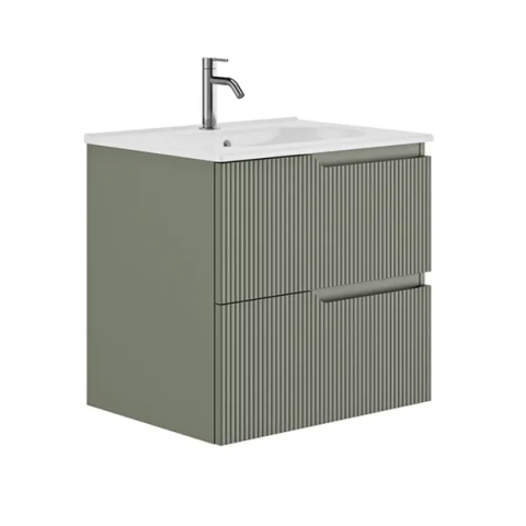 Seturi de mobilier si lavoar - Set dulap baza suspendat Gala Canaletto 2 sertare 60 cm finisaj verde si lavoar Luc alb