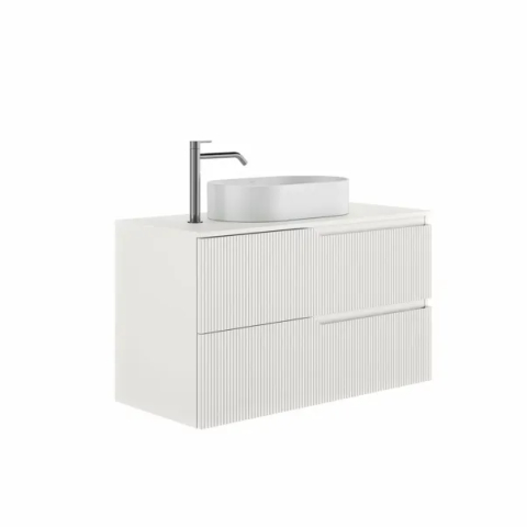 Seturi de mobilier si lavoar - Set dulap baza suspendat Gala Canaletto 2 sertare 80 cm cu blat finisaj alb mat