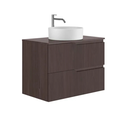 Seturi de mobilier si lavoar - Set dulap baza suspendat Gala Canaletto 2 sertare 80 cm cu blat finisaj nuc negru mat