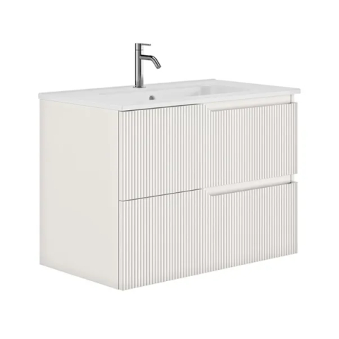 Seturi de mobilier si lavoar - Set dulap baza suspendat Gala Canaletto 2 sertare 80 cm finisaj alb mat si lavoar Luc alb