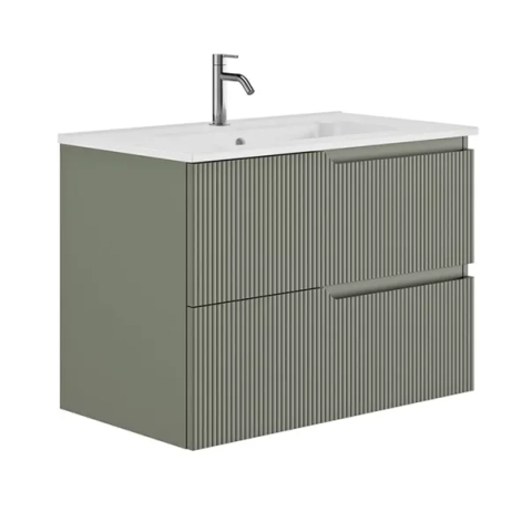 Seturi de mobilier si lavoar - Set dulap baza suspendat Gala Canaletto 2 sertare 80 cm finisaj verde si lavoar Luc alb