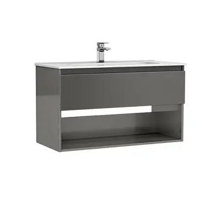 Mobilier Baie - Set dulap baza suspendat Gala Daily antracit 1 sertar cu lavoar 100 cm
