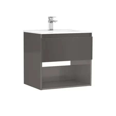 Mobilier Baie - Set dulap baza suspendat Gala Daily antracit 1 sertar cu lavoar 60 cm