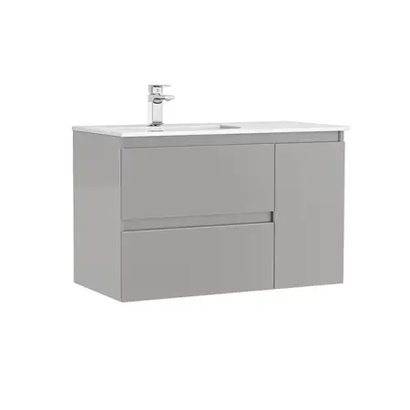 Seturi de mobilier si lavoar - Set dulap baza suspendat Gala Daily gri 2 sertare 1 usa si lavoar 90 cm