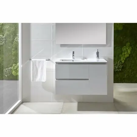 Seturi de mobilier si lavoar - Set dulap baza suspendat Gala Jade alb lucios 2 sertare si 1 usa plus lavoar 90 cm