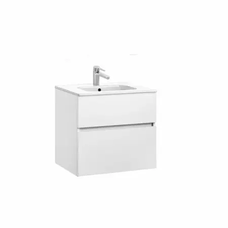 Seturi de mobilier si lavoar - Set dulap baza suspendat Gala Jade alb lucios 2 sertare si lavoar 60 cm
