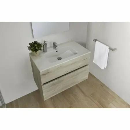 Set dulap baza suspendat Gala Jade alb lucios 2 sertare si lavoar 80 cm [1]