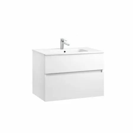 Seturi de mobilier si lavoar - Set dulap baza suspendat Gala Jade alb lucios 2 sertare si lavoar 80 cm