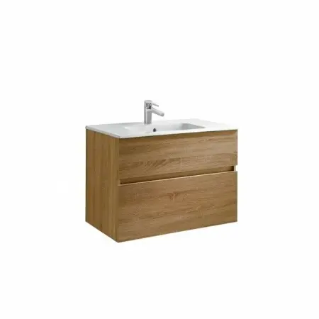 Seturi de mobilier si lavoar - Set dulap baza suspendat Gala Jade stejar 2 sertare si lavoar 80 cm