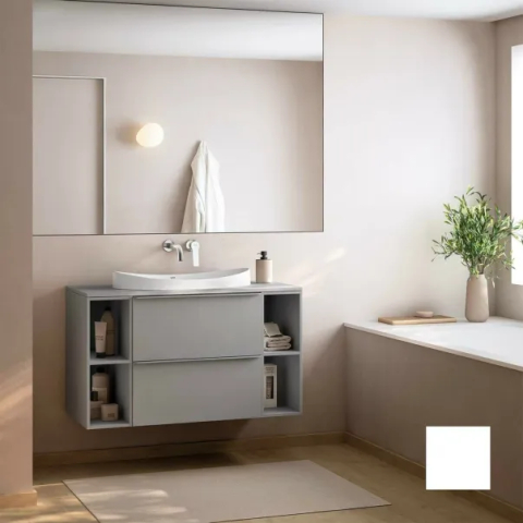 Mobilier Lavoar baie - Set dulap baza suspendat Gala Shona alb 2 sertare blat 100 cm si dulap mediu