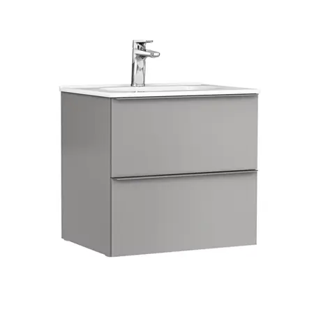 Seturi de mobilier si lavoar - Set dulap baza suspendat Gala Shona gri 2 sertare cu lavoar Klea 60 cm