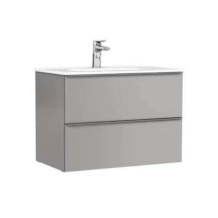 Seturi de mobilier si lavoar - Set dulap baza suspendat Gala Shona gri 2 sertare cu lavoar Klea 80 cm