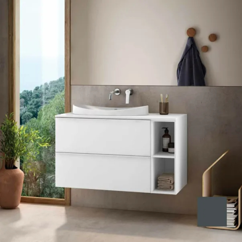 Mobilier Lavoar baie - Set dulap baza suspendat Gala Shona gri 2 sertare dulap mediu si blat 80 cm