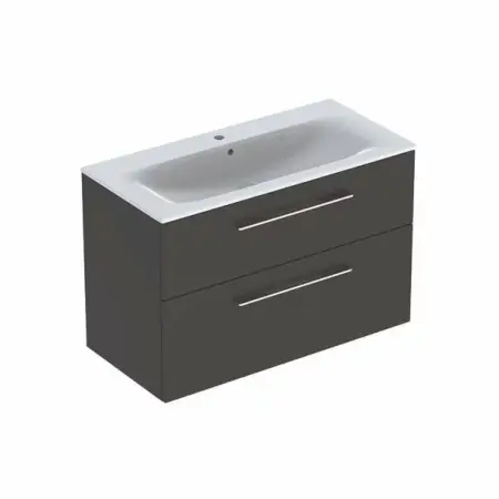 Mobilier Baie - Set dulap suspendat si lavoar Geberit Selnova lava gri inchis 2 sertare 100 cm