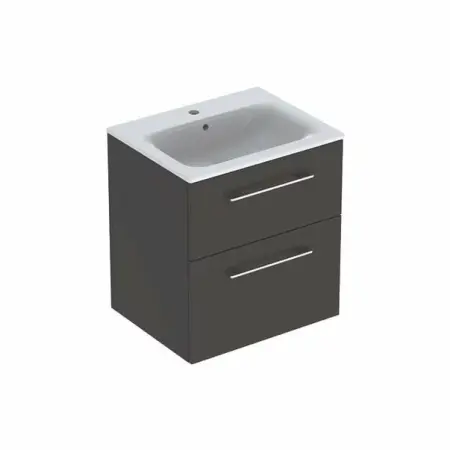 Mobilier Baie - Set dulap suspendat si lavoar Geberit Selnova lava gri inchis 2 sertare 60 cm