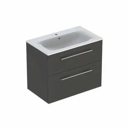 Mobilier Baie - Set dulap suspendat si lavoar Geberit Selnova lava gri inchis 2 sertare 80 cm